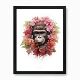 Gorilla Art With Flowers Watercolour Nursery 2 Art Print