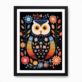 Folk Bird Illustration Snowy Owl 4 Art Print