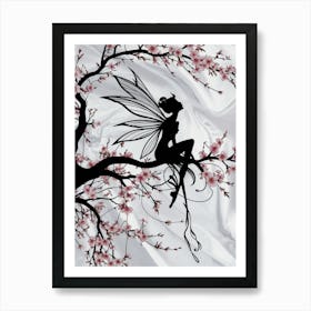 Fairy In Cherry Blossom Tree Art Print