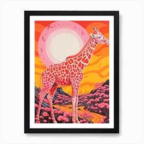 Giraffe Exploring The Nature Orange & Pink 5 Art Print