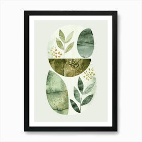 Sage and Gold Abstract Leaves Art Print