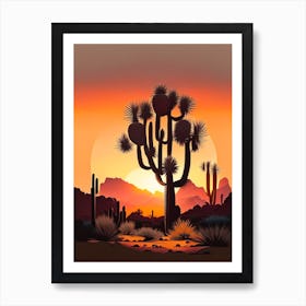 Joshua Trees At Sunrise Retro Illustration (3) Art Print