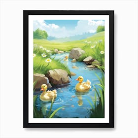 Animated Ducklings Swimming In The River 1 Art Print