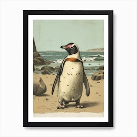 Adlie Penguin Boulders Beach Simons Town Vintage Botanical Painting 2 Art Print