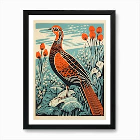 Vintage Bird Linocut Pheasant 4 Art Print
