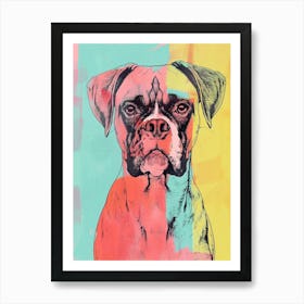 Boxer Dog Pastel Watercolour Line Drawing 1 Art Print