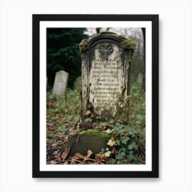 Frontal View Of A Weather Beaten Gravestone Detailing The Worn Engravings Of The Departed Soul Indi (2) Art Print