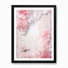 Pink Carnations On Lace Background Photo 1 Art Print