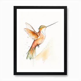 Long Billed Hermit Hummingbird Minimalist Watercolour Art Print