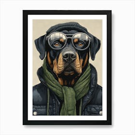 Rottweiler Dog Wearing Glasses Art Print