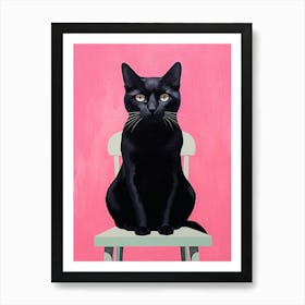 Black Cat On Pink Background Art Print