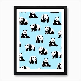 Panda Bears Pattern Blue Art Print