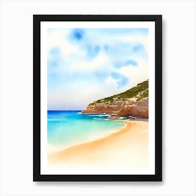 Cala Conta Beach 4, Ibiza, Spain Watercolour Art Print