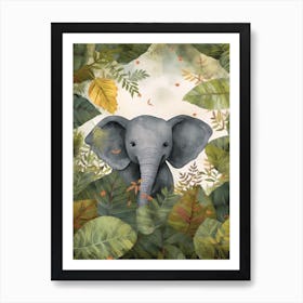 Baby Elephant In The Jungle Watercolour 1 Art Print