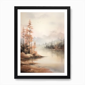 Lake In The Woods In Autumn, Painting 17 Art Print