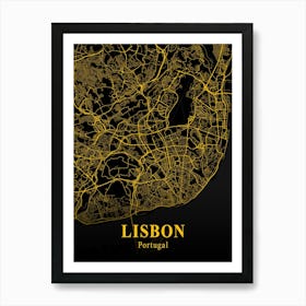 Lisbon Gold City Map 1 Art Print