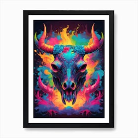 Floral Bull Skull Neon Iridescent Painting (30) Art Print