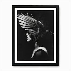 BW Portrait with Crow Art Print