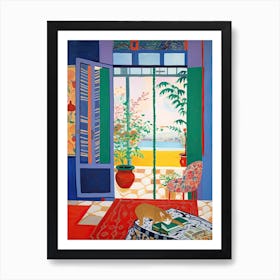 Open Window With Cat Matisse Style Tokyo Japan 4 Art Print