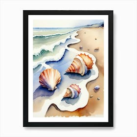 Seashells on the beach, watercolor painting 8 Art Print