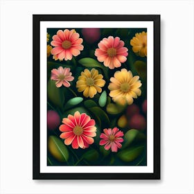 Flowers On A Dark Background Art Print