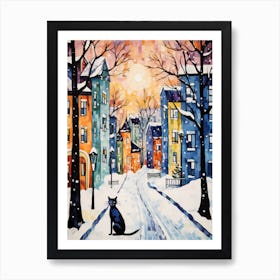 Cat In The Streets Of Rovaniemi   Finland Swith Snow 1 Art Print