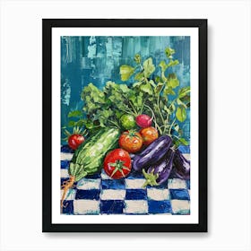 Vegetables Blue Checkerboard 1 Art Print