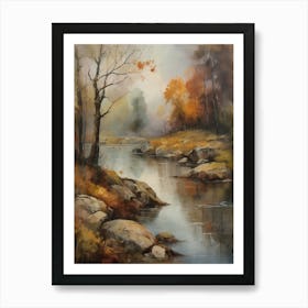 Autumn Lake,Forest Lake, Vintage Oil Painting, Farmhouse Wall Decorations, Antique Landscape, Vintage Landscape Oil Painting.2 2 Art Print