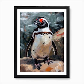 African Penguin Bartolom Island Oil Painting 1 Art Print