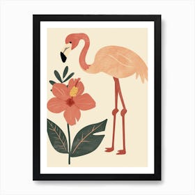 Andean Flamingo And Tiare Flower Minimalist Illustration 1 Art Print