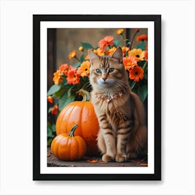 Cat With Pumpkins 1 Art Print