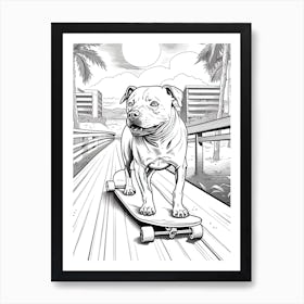 Staffordshire Bull Terrier Dog Skateboarding Line Art 4 Art Print