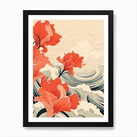 Great Wave With Tulip Flower Drawing In The Style Of Ukiyo E 4 Art Print