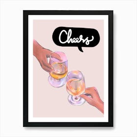 Cheers Wine Glass Dusty Pink Art Print Art Print