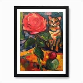 Rose With A Cat 1 Fauvist Style Painting Art Print
