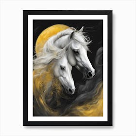 Two Horses In The Moonlight Art Print