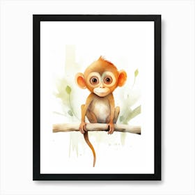 Watercolour Jungle Animal Baby Proboscis Monkey 2 Art Print