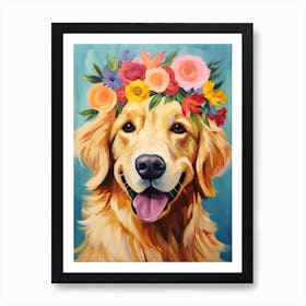 Golden Retriever Portrait With A Flower Crown, Matisse Painting Style 1 Art Print