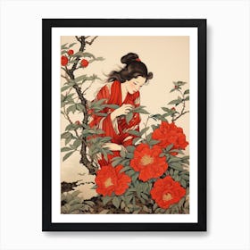 Tsubaki Camellia 2 Vintage Japanese Botanical And Geisha Art Print