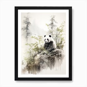 Panda Art In Sumi E (Japanese Ink Painting) Style 3 Art Print