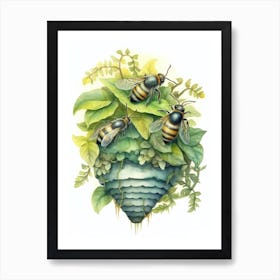 Sweat Bee Beehive Watercolour Illustration 3 Art Print