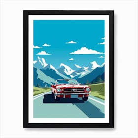 A Ford Mustang In The Route Des Grandes Alpes Illustration 1 Art Print