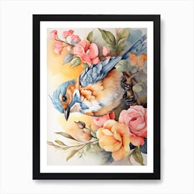 Bird With Flowers Art Art Print