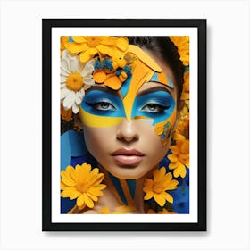 Portrait Of A Woman With Flowers 1 Art Print