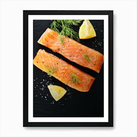 Salmon raw fish — Food kitchen poster/blackboard, photo art Art Print