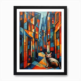 Painting Of London With A Cat In The Style Of Cubism, Picasso Style 2 Art Print