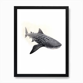 Oil Painting Of A Whale Shark Shadow Outline In Black 1 Art Print