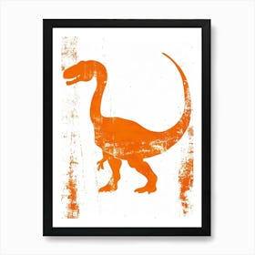 Orange Dinosaur Silhouette 3 Art Print