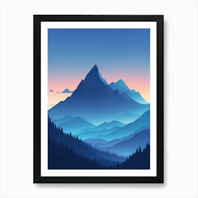 Misty Mountains Vertical Composition In Blue Tone 55 Art Print