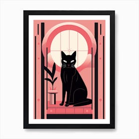 The Sun Tarot Card, Black Cat In Pink 2 Art Print